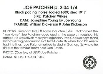2003 Harness Heroes #13-03 Joe Patchen Back